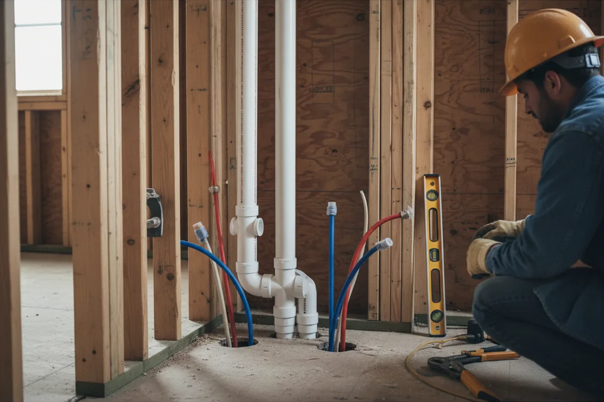 Drain and supply rough-in during Sump Pump Repair in Drums