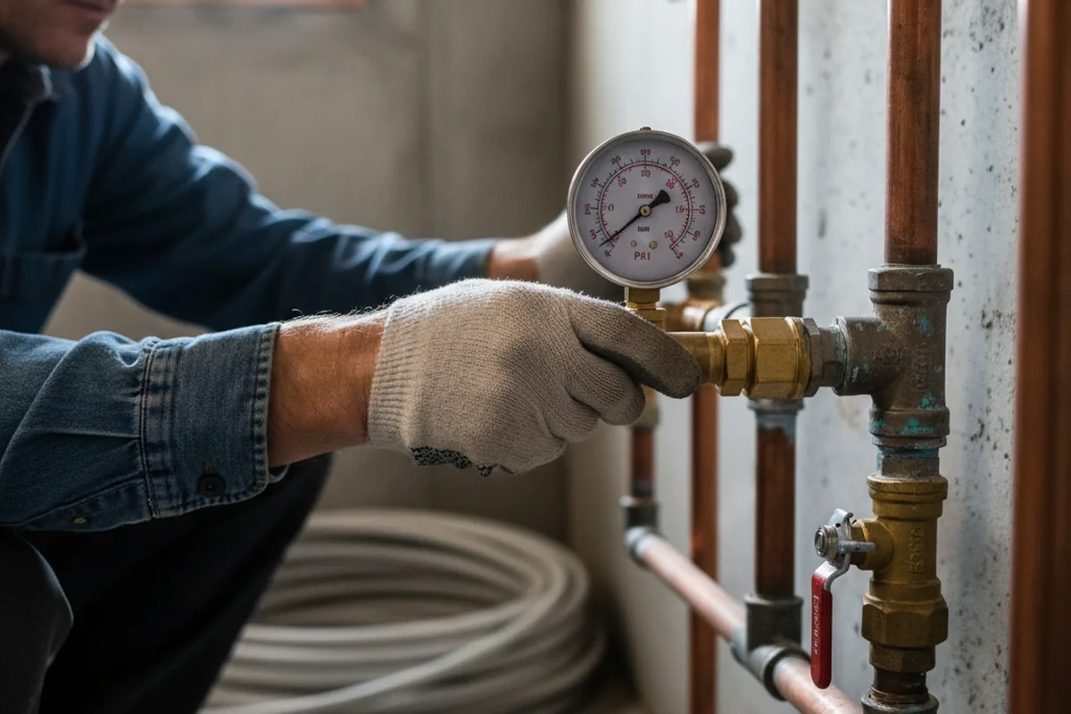 Pressure testing a repaired line during Water Line Repair in Drums